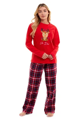 Women's Polar Fleece Pyjama Set with Festive Reindeer Pattern Ultra-Soft Winter Nights and Christmas Gifts Loungewear by Daisy Dreamer