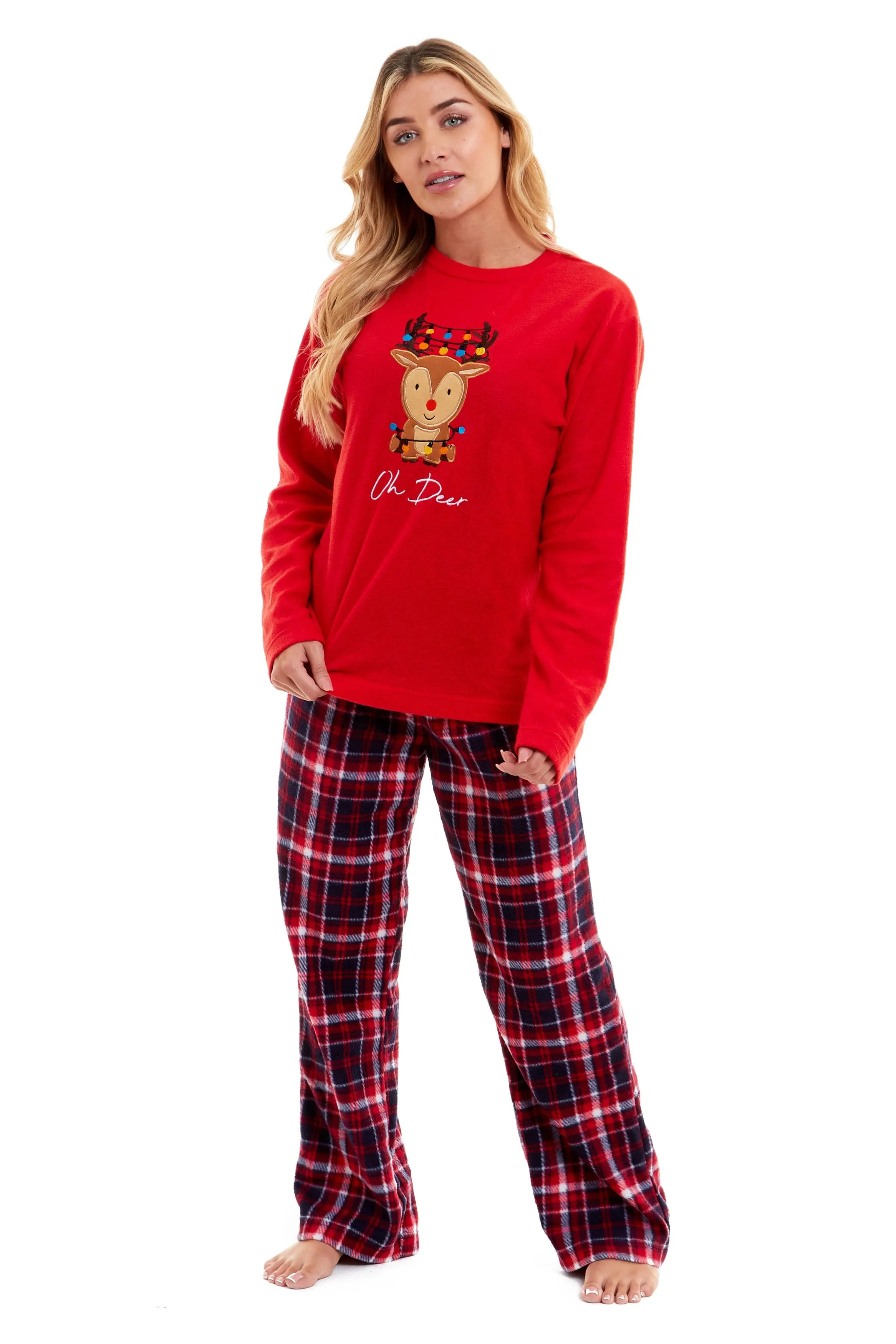 Women's Polar Fleece Pyjama Set with Festive Reindeer Pattern Ultra-Soft Winter Nights and Christmas Gifts Loungewear by Daisy Dreamer